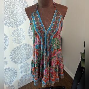 Colorful Backless Halter Dress